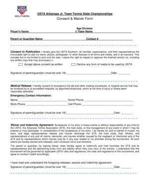 Fillable Online Consent Waiver Form - United States Tennis Association ...