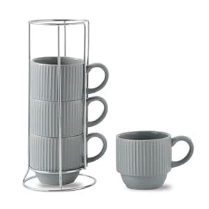 Hasense Stackable Coffee Mugs With Stand, 12 oz Stackable Coffee Cups ...