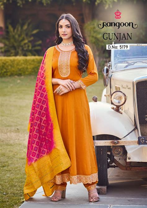 Rangoon Gunjan Silk Embroidery Kurti Bottom With Dupatta: Textilecatalog