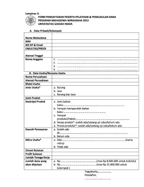 Fillable Online dirmawa ugm ac Lampiran 3: FORM PENDAFTARAN PESERTA ...