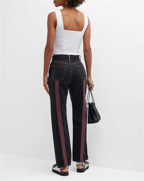 Still Here Childhood Stripe Straight Ankle Jeans | Neiman Marcus