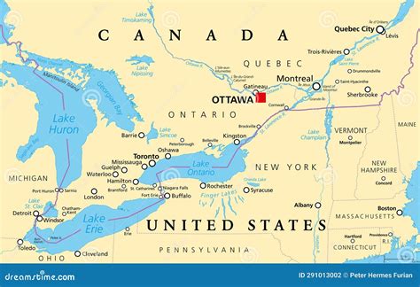 Quebec City Windsor Corridor, Region in Canada, Political Map Stock Vector - Illustration of ...