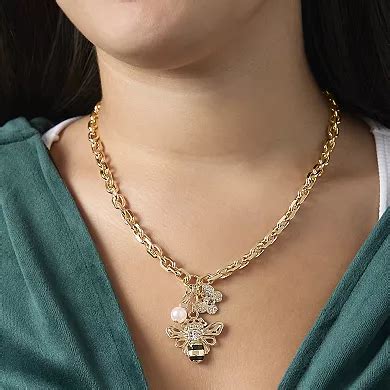 Juicy Couture Charm Cluster Bee Necklace, Gold‑Tone with Crystal ...