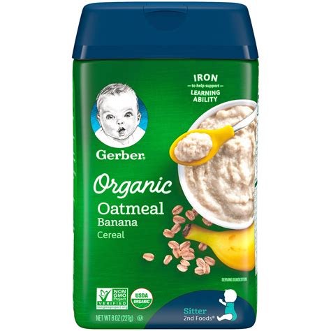Gerber Organic Oatmeal Baby Cereal, Banana, 8 oz Canister - Walmart.com ...