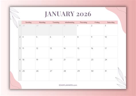 Cute January 2026 Calendar Printable - Free Printable Templates