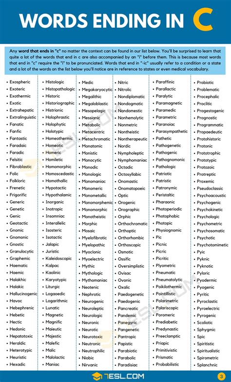 Words Ending In C (2200+ English Words) • 7ESL