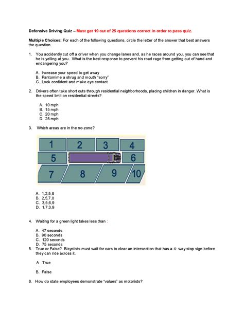 Defensive Driving Quiz – Must get 19 out of 25 questions ...