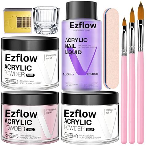 Acrylic Nail Kit for Beginners: Clear White Pink Acrylic Powder and ...