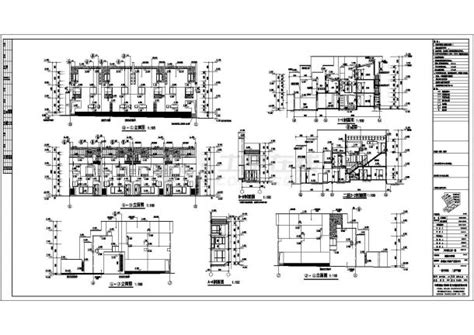 抚顺某小区820平米3层联排住宅楼建筑设计CAD图纸_住宅小区_土木在线