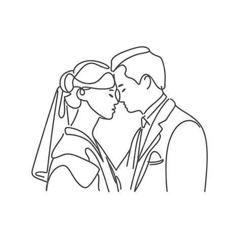Wedding Couple Minimal Line Art Illustration, Wedding Couple, Line Art ...