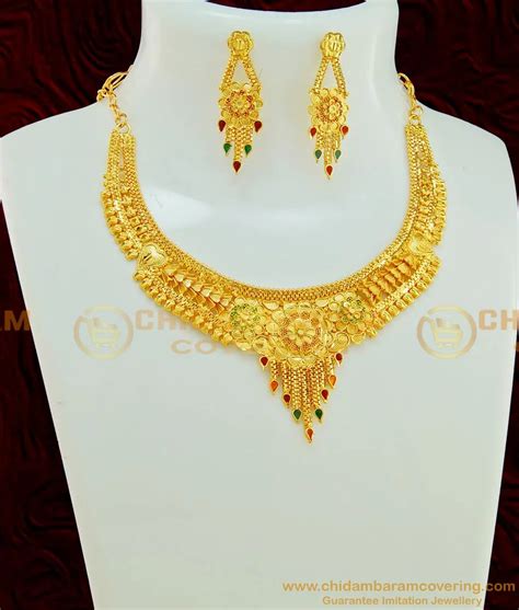 Buy Enamel Gold Necklace Design and Earring Combo Set 1 Gram Gold ...
