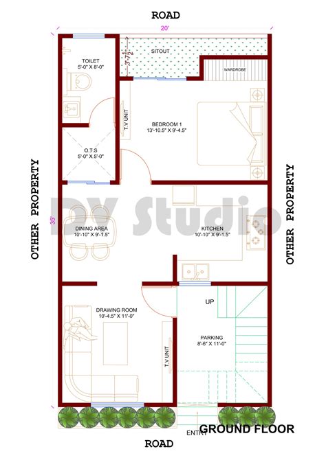 20X35 House Design Option 2 - DV Studio