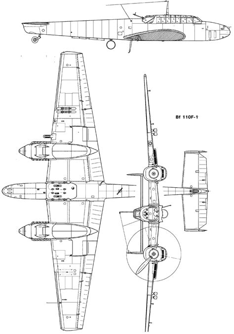 Messerschmitt Bf 110 Blueprint - Download free blueprint for 3D modeling