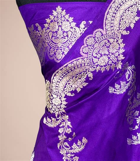Purple Pure Katan Banarasi Handloom Saree - Kadiyal Sona Roopa Work ...