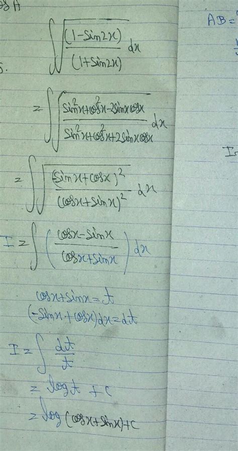 Integrate root 1-sin2x/1+sin2x - Brainly.in