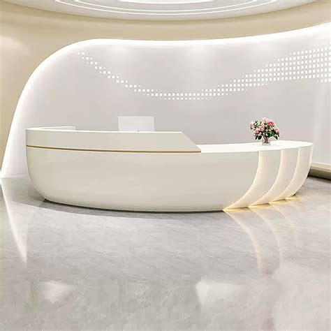 Modern Curved Reception Counter Design 2 Person Modern High Gloss