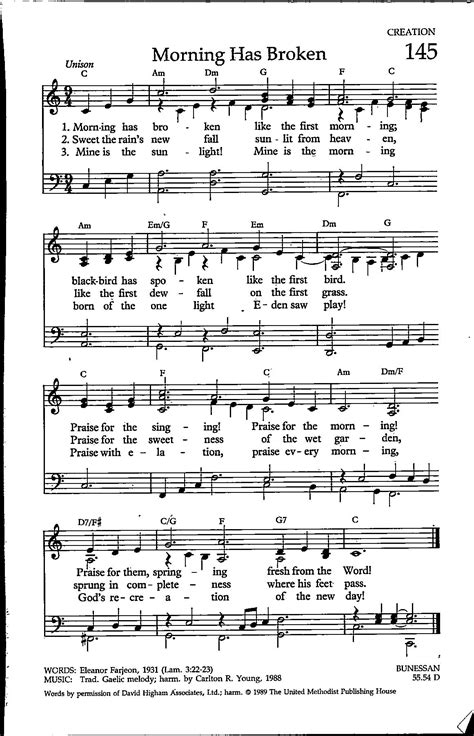 Morning Has Broken - Digital Sheet Music Key of C Gaelic Melody 1988 - Etsy