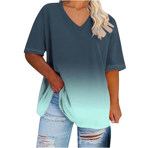 fatyb Womens Plus Size Tops V Neck Oversized T-Shirts Short Sleeve ...