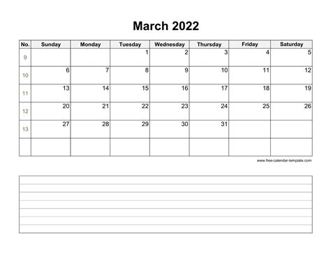 March 2022 Free Calendar Tempplate | Free-calendar-template.com