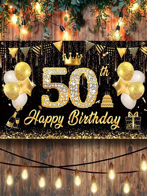 1pc Man Woman's 50th Birthday Backdrop, 50th Birthday Decorations 50th ...
