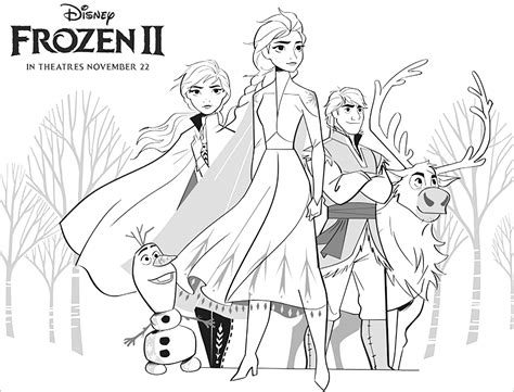 Frozen 2 : Elsa, Anna, Olaf, Sven, Kristoff - Frozen 2 Coloring Pages