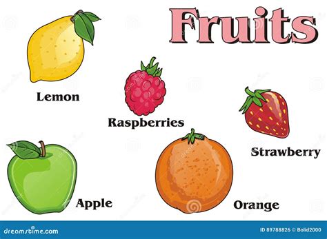 Fruits and many letters stock illustration. Illustration of smell ...