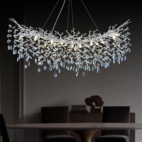 kvtinmty Modern Crystal Silver Chandelier, 55" Large Rectangular Oval ...