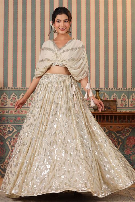 Cream Georgette Sequins Embroidered Bustier Skirt Co-ord Set – Meena Bazaar