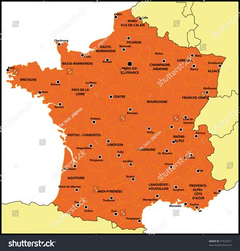 Colored Map France All Big Cities Stock Illustration 27423571 ...
