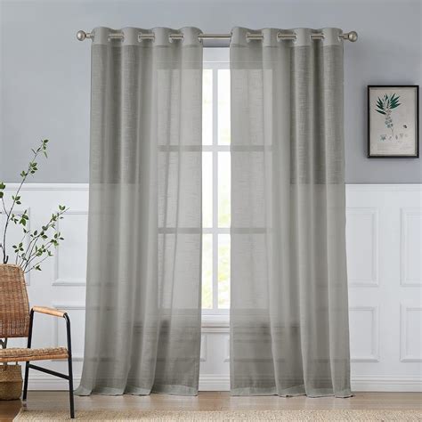 Melodieux Grey Sheer Curtains 63 Inch Length for Bedroom Living Room ...