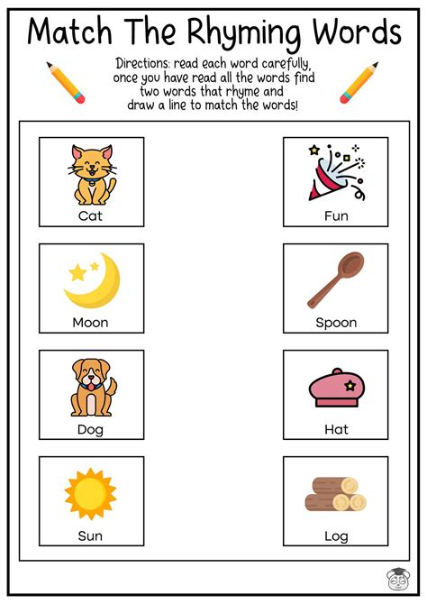 8 Printable Rhyme Word Matching English Worksheets! Match the Rhyme ...
