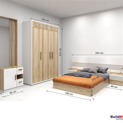 BH Modern Bedroom Set with Bed, 3-Door Wardrobe, Side Table, and ...
