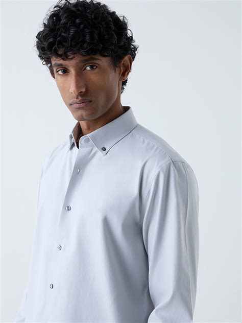 Buy WES Formals Grey Solid Slim Fit Cotton Shirt from Westside