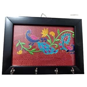 VDC Fabric Traditional Paithani Peacock Print Wooden Key Holder - (4 ...