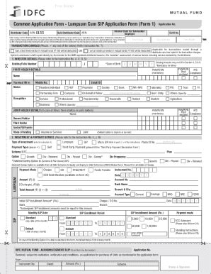Fillable Online Lumpsum Cum SIP Application Form (Form 1) Application ...