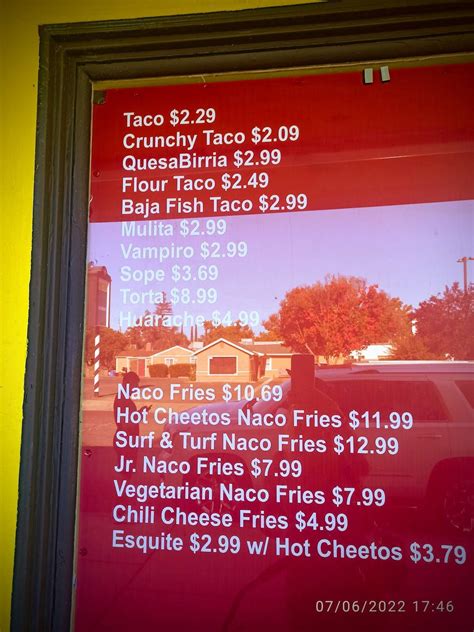 Menu at Taqueria El Taco Naco restaurant, Yuba City