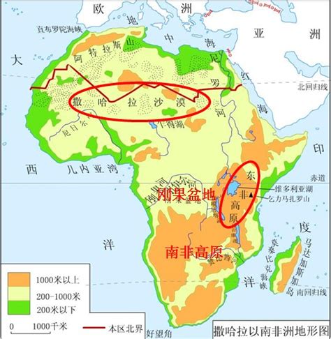 非洲地图，请表明刚果盆地和撒哈拉沙漠，还有它旁边的高原，，_百度知道