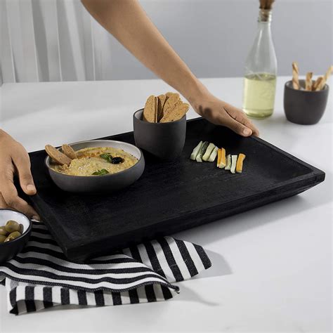 Ellementry Onyx Mango Wood Tray | Color: Black| Wooden Tray for Serving ...