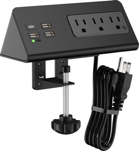 Amazon.com: Emerising 2-Pack Desk Edge Mount Power Strips with 4 USB Ports & 3 AC Power Outlets ...
