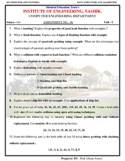 Dsa assignment 1 2024 - SE COMPUTER (2019 PATTERN) DATA STRUCTURE AND ...