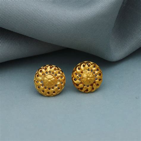 Indian handmade 22k gold stud earrings jewelry screw back tops round f ...