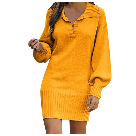 Arlun Womens Casual V-Neck Knit Mini Fall Sweater Dresses Long Sleeve ...