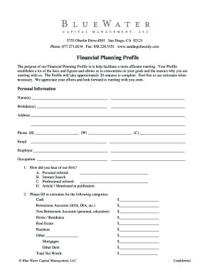 Financial Planning Profile Form - Blank Fillable Template | Fill Out ...