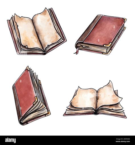 Watercolor illustration of open books. Watercolor hand drawing isolated ...