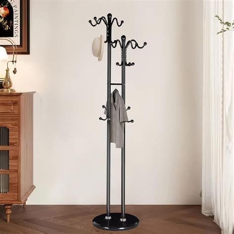 Modern Coat Rack with Natural Marble Base, Double-pole Metal Coat Rack ...