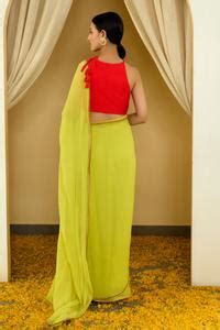 Buy Green Silk, Chiffon Sequins, Tassels Round Neck Saree With ...