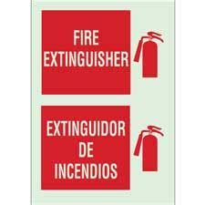 Brady Part: 90687 | Bilingual Fire Extinguisher Glow in the Dark Sign ...