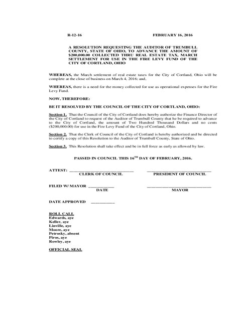 Fillable Online RESOLUTION REQUESTING THE AUDITOR TO CONDUCT AN AUDIT ...