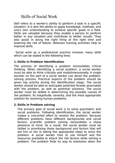 Skills of Social Work - Lecture notes 1 - Skills of Social Work Skill ...