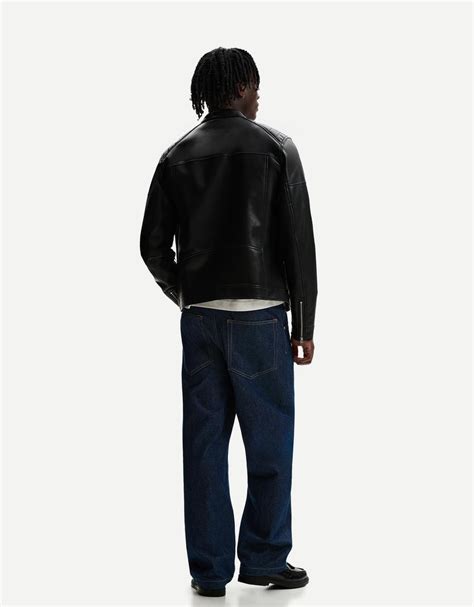 Faux leather biker jacket with zips - Men | Bershka